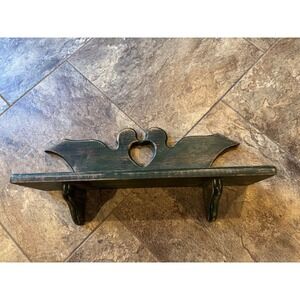 Vintage Rustic Shelf Distressed Wood Heart Cutout Farmhouse Decor‎ kissing ducks